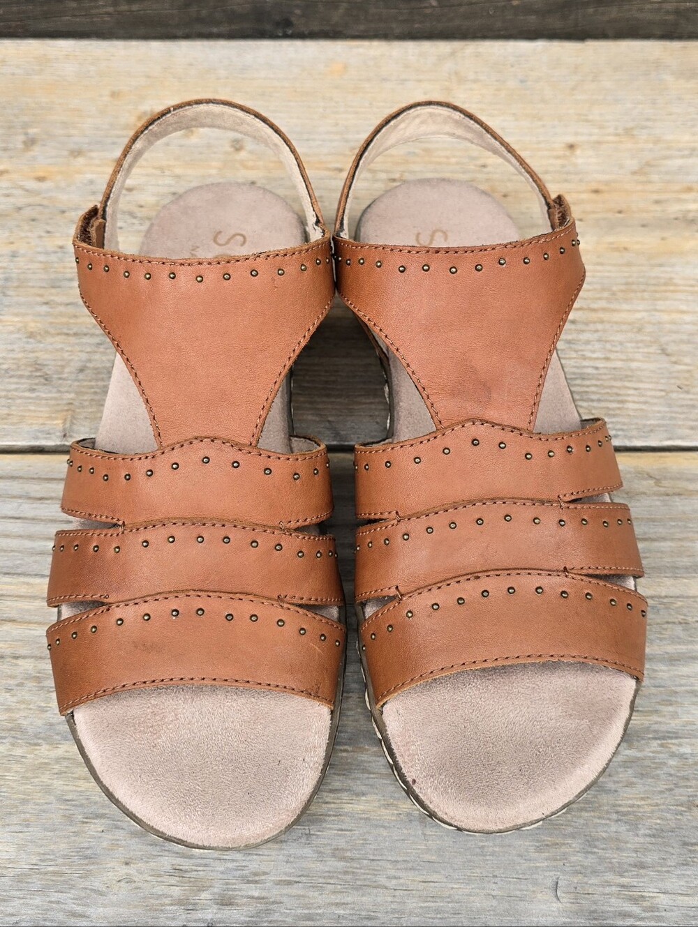 SOUL Naturalizer Beacon Y2K Coastal Boho Cognac Leather Comfort Sandals 6.5M